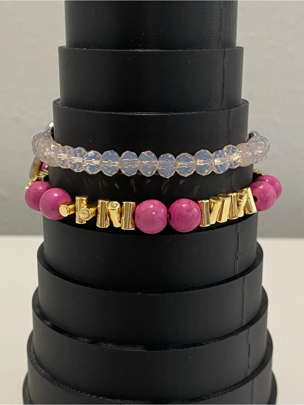 Erimish Beaded Bracelet Stack Set Stretch Layered Gemstone Silvertone Goldtone
